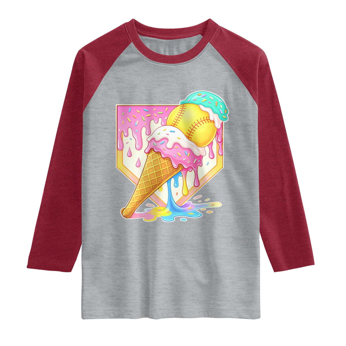 Softball Drip Raglan Shirt Cute Softball Girls Ice Cream Drip Game Day