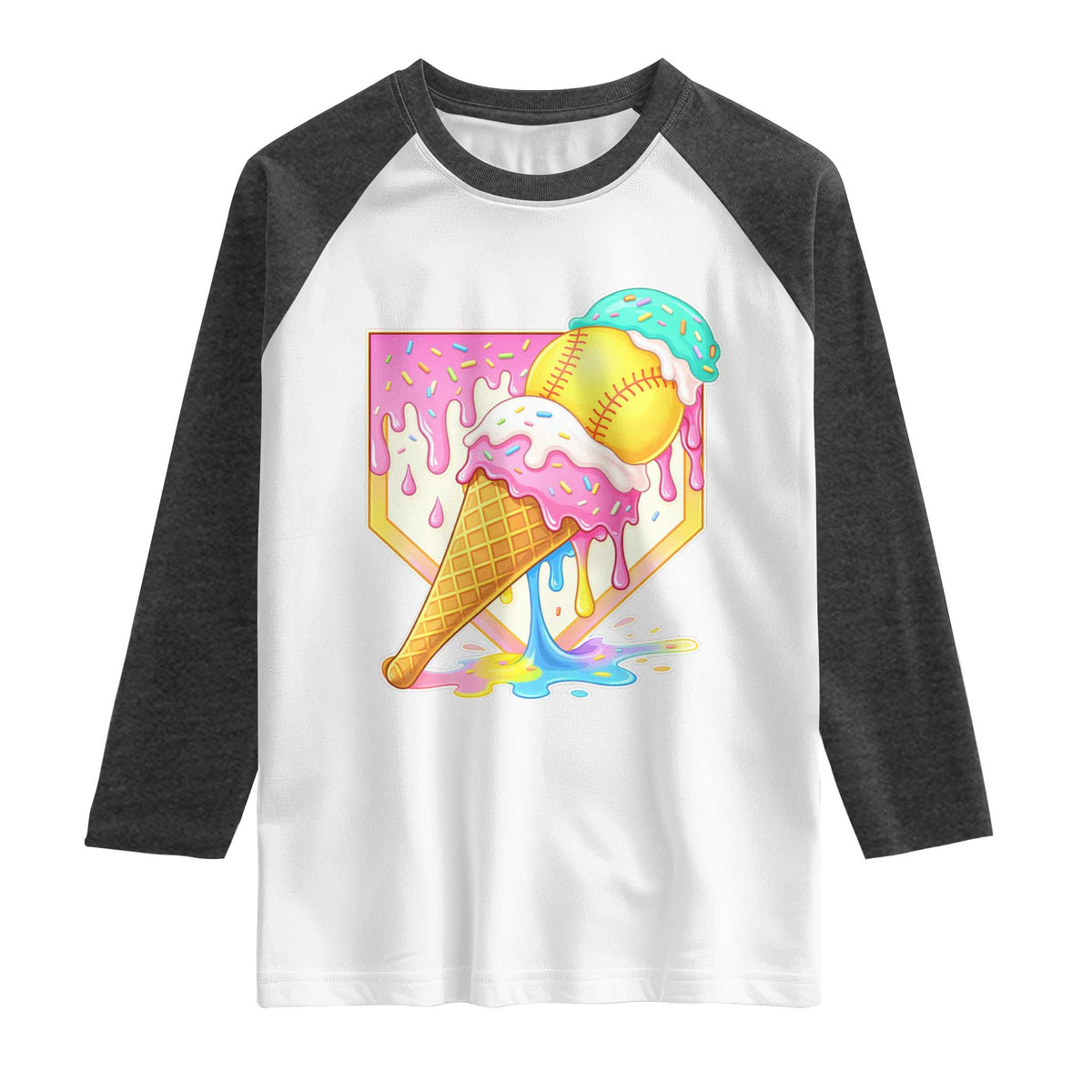 Softball Drip Raglan Shirt Cute Softball Girls Ice Cream Drip Game Day