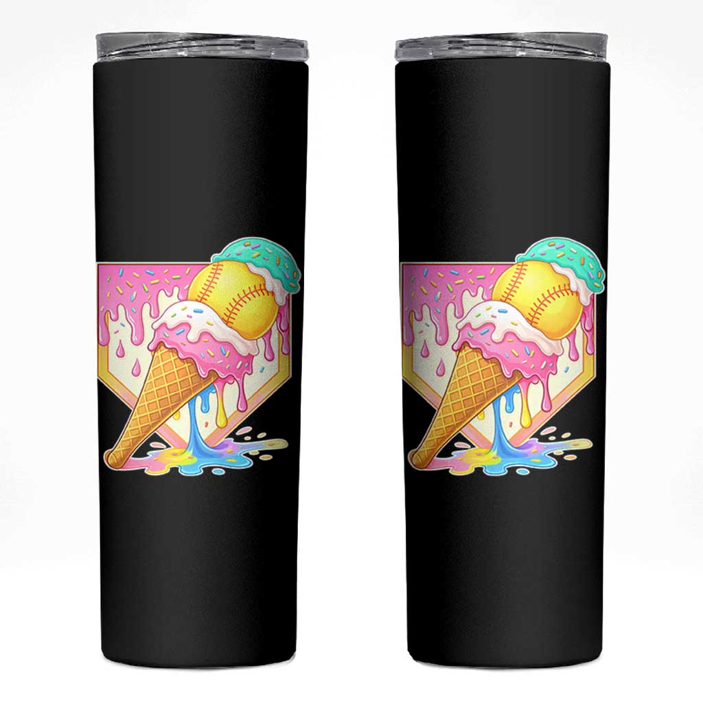 Softball Drip Skinny Tumbler Cute Softball Girls Ice Cream Drip Game Day