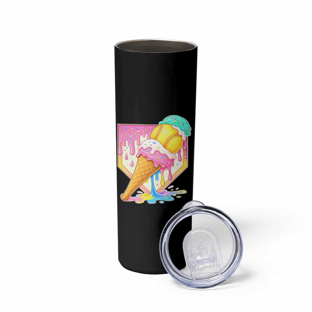 Softball Drip Skinny Tumbler Cute Softball Girls Ice Cream Drip Game Day