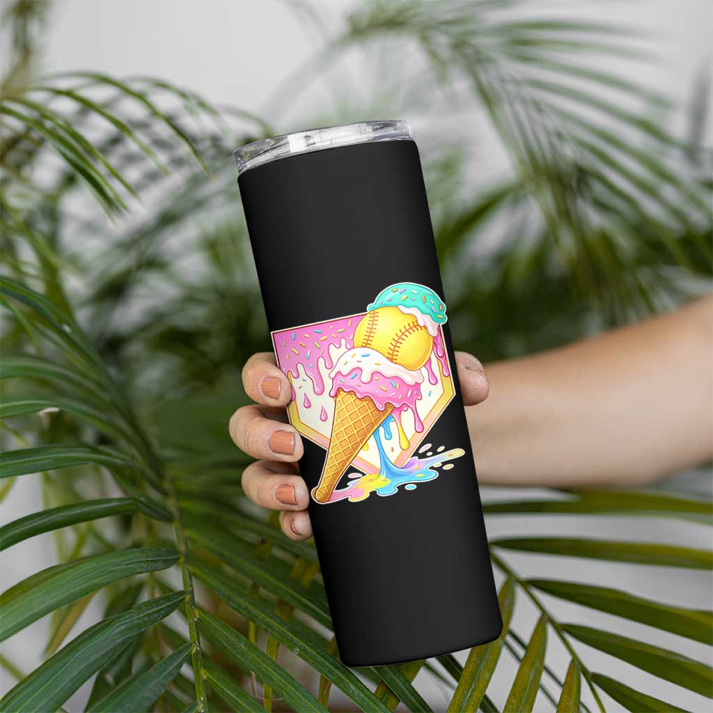 Softball Drip Skinny Tumbler Cute Softball Girls Ice Cream Drip Game Day