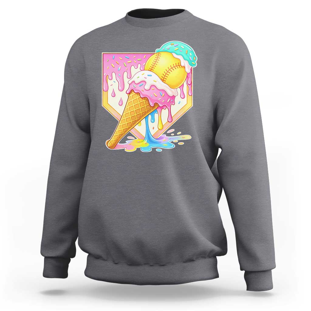 Softball Drip Sweatshirt Cute Softball Girls Ice Cream Drip Game Day