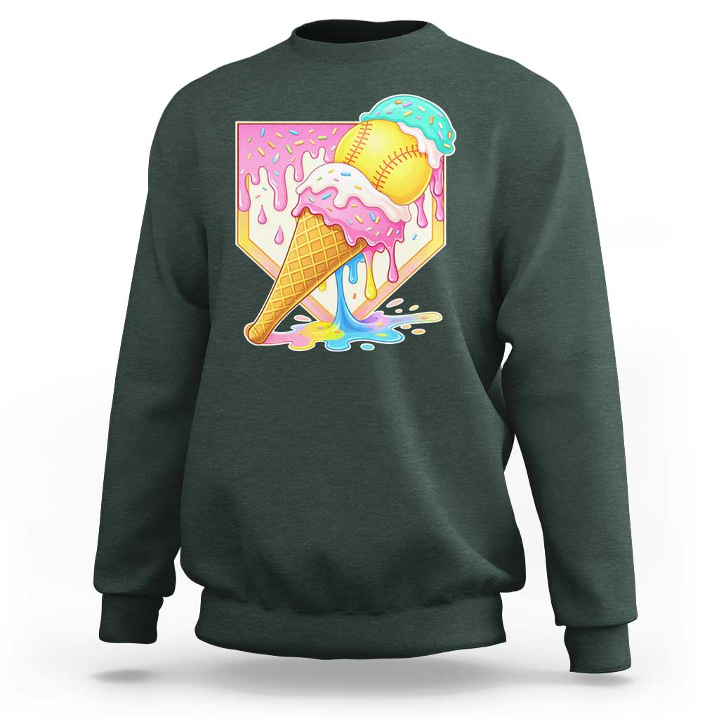 Softball Drip Sweatshirt Cute Softball Girls Ice Cream Drip Game Day