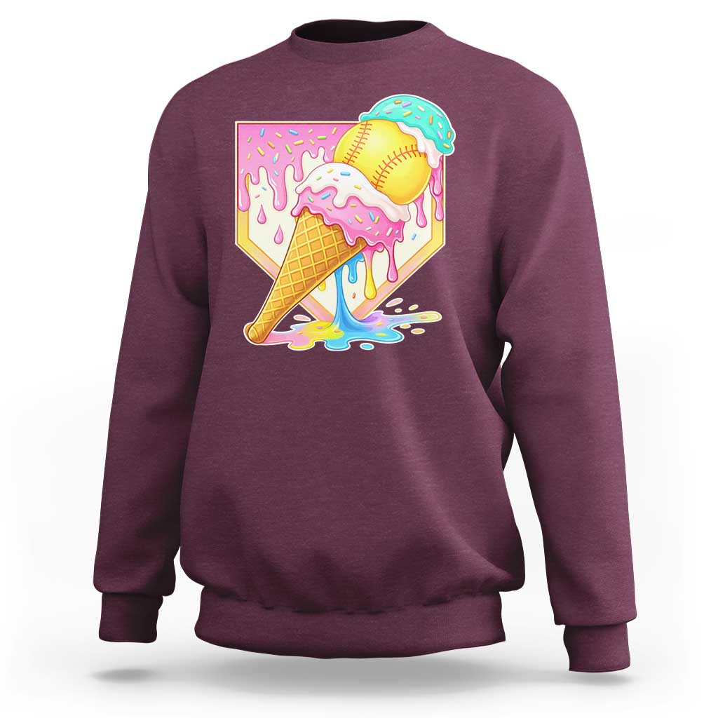 Softball Drip Sweatshirt Cute Softball Girls Ice Cream Drip Game Day