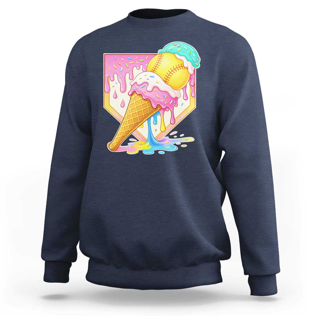 Softball Drip Sweatshirt Cute Softball Girls Ice Cream Drip Game Day