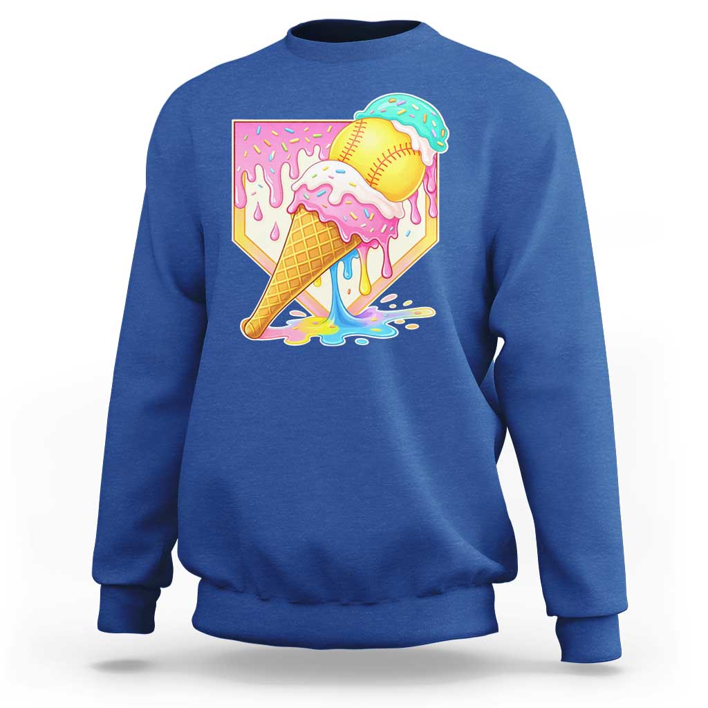 Softball Drip Sweatshirt Cute Softball Girls Ice Cream Drip Game Day