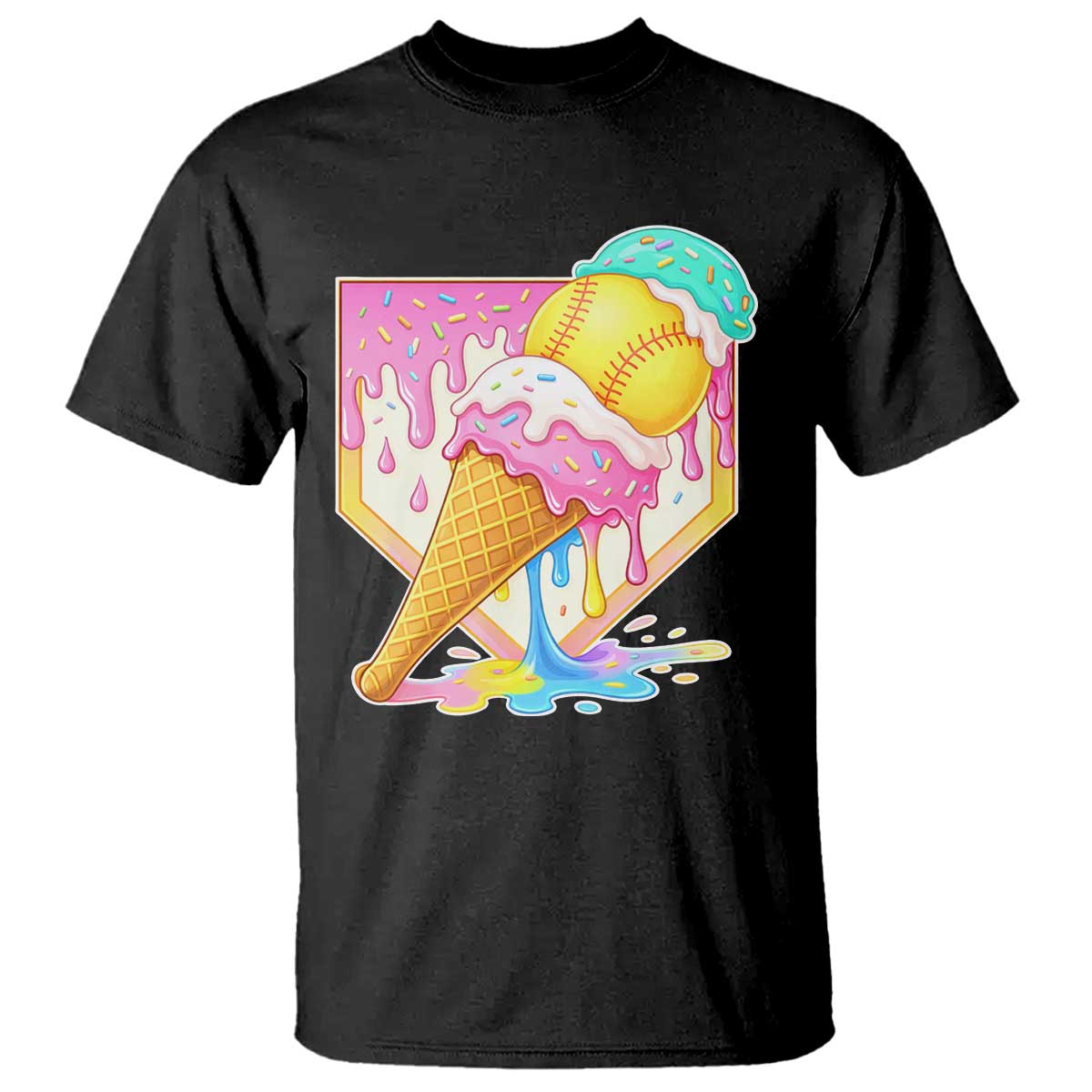 Softball Drip T Shirt Cute Softball Girls Ice Cream Drip Game Day