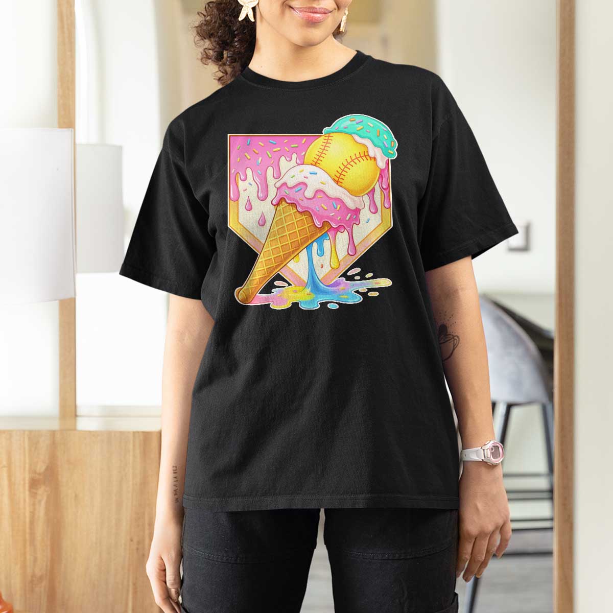 Softball Drip T Shirt For Women Cute Softball Girls Ice Cream Drip Game Day