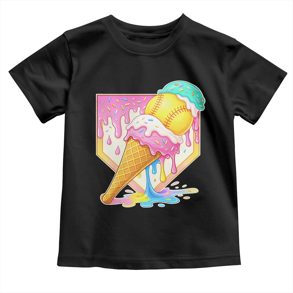 Softball Drip Toddler T Shirt Cute Softball Girls Ice Cream Drip Game Day