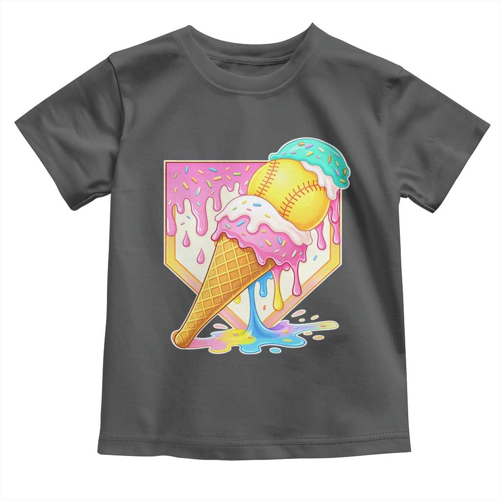 Softball Drip Toddler T Shirt Cute Softball Girls Ice Cream Drip Game Day