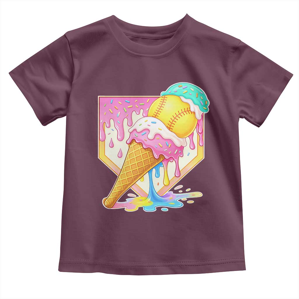 Softball Drip Toddler T Shirt Cute Softball Girls Ice Cream Drip Game Day