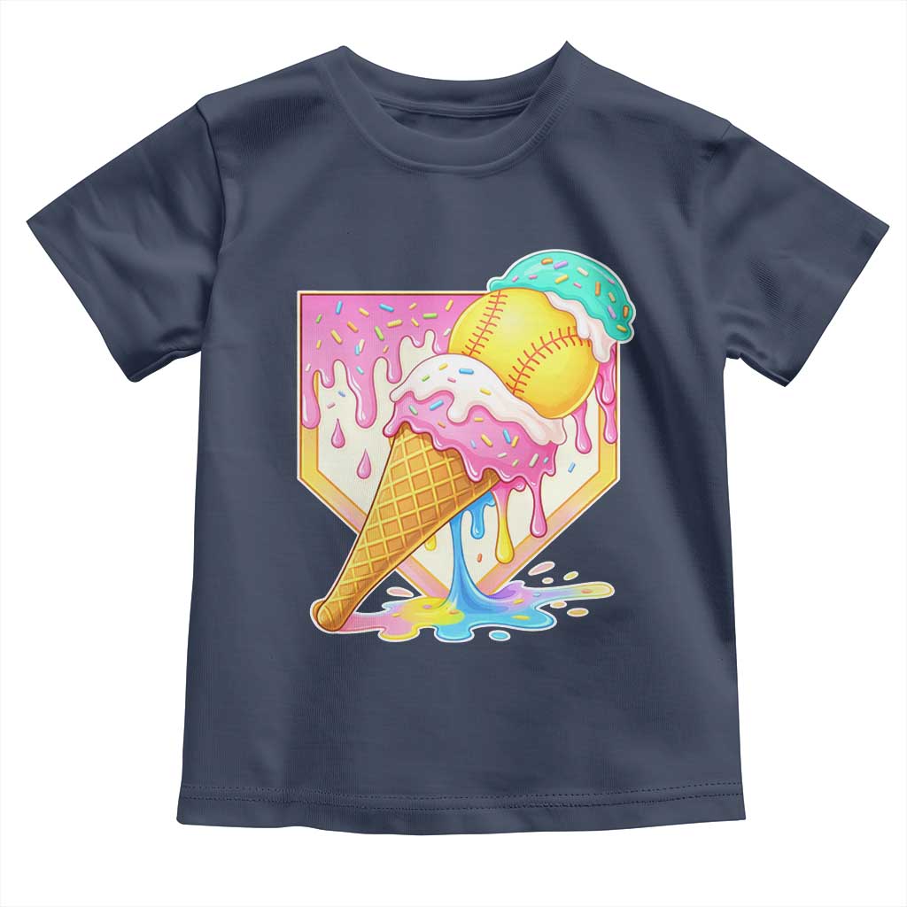 Softball Drip Toddler T Shirt Cute Softball Girls Ice Cream Drip Game Day