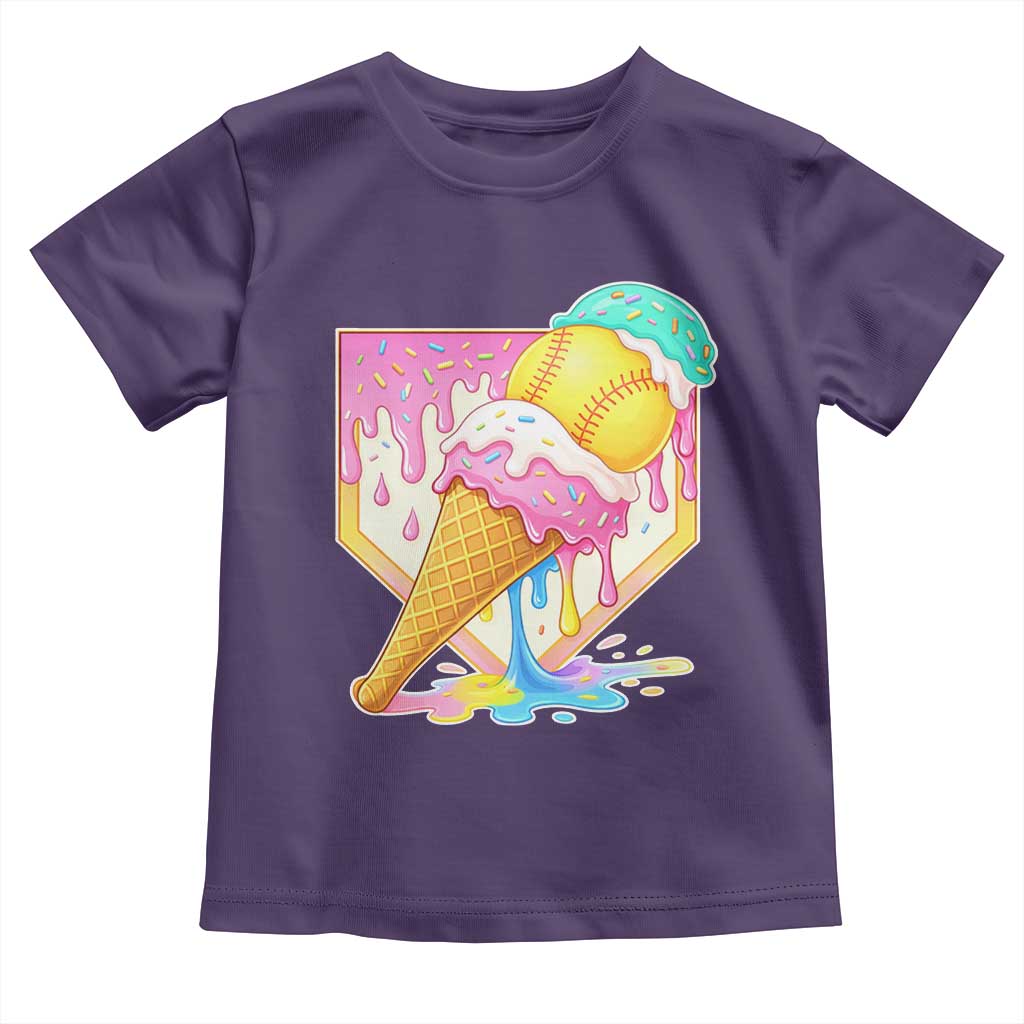 Softball Drip Toddler T Shirt Cute Softball Girls Ice Cream Drip Game Day