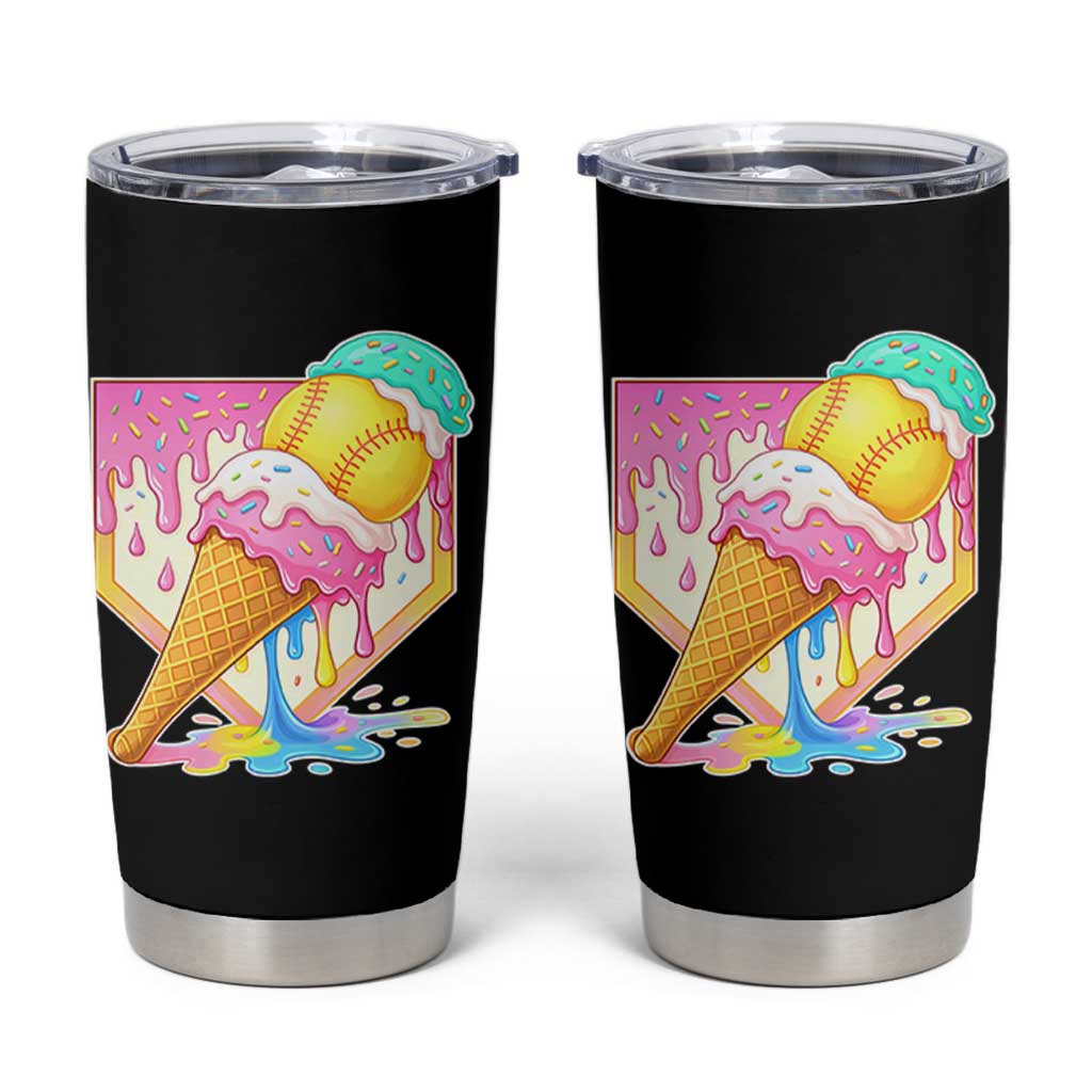 Softball Drip Tumbler Cup Cute Softball Girls Ice Cream Drip Game Day