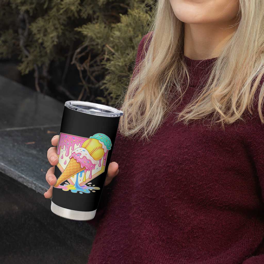 Softball Drip Tumbler Cup Cute Softball Girls Ice Cream Drip Game Day