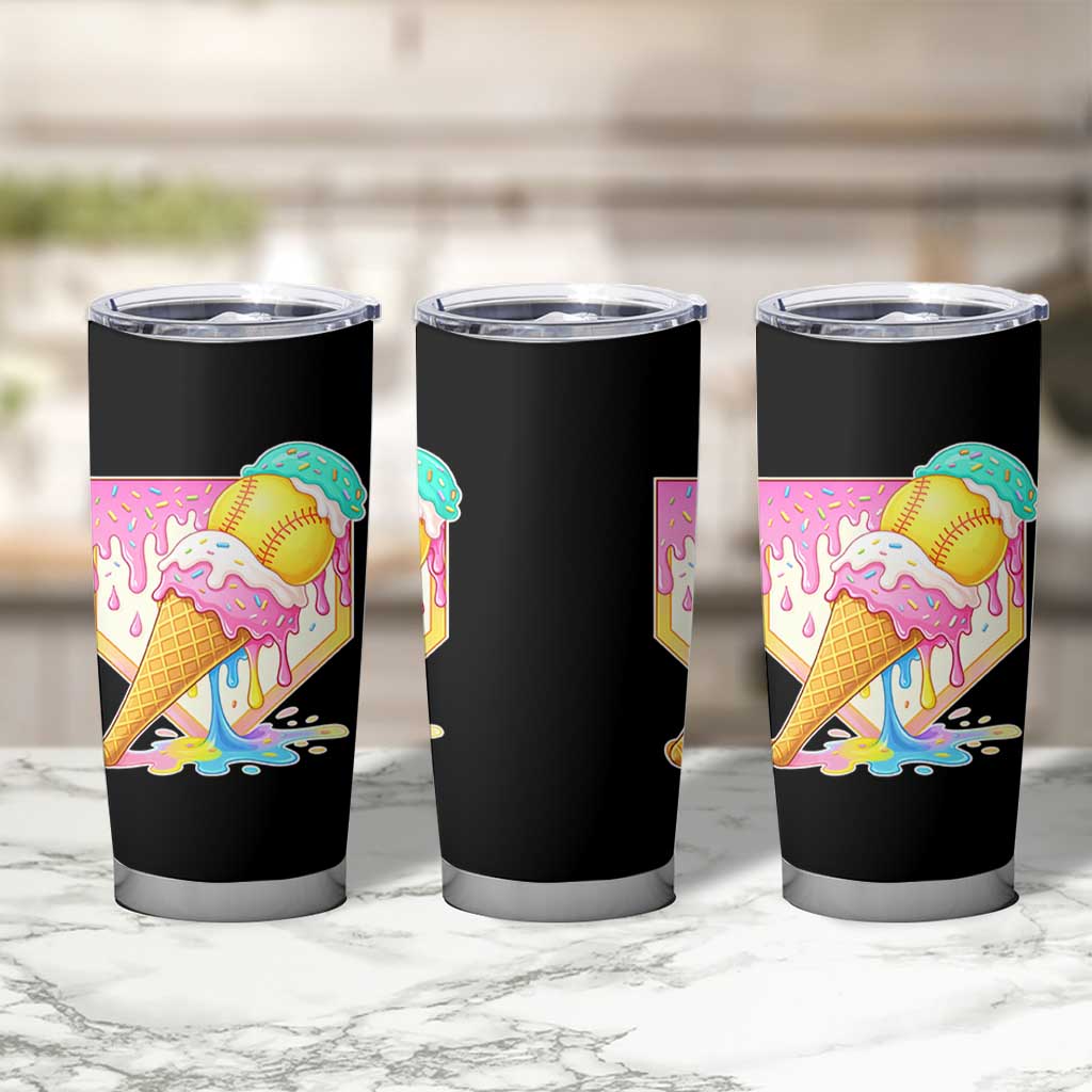 Softball Drip Tumbler Cup Cute Softball Girls Ice Cream Drip Game Day