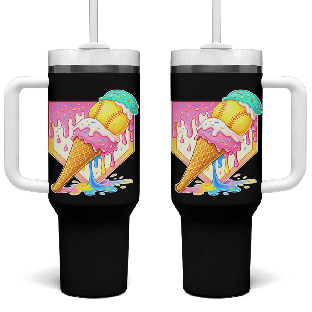 Softball Drip Tumbler With Handle Cute Softball Girls Ice Cream Drip Game Day