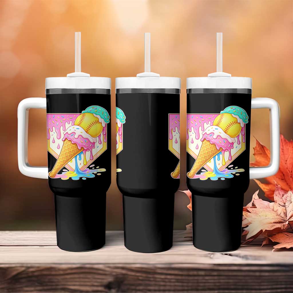Softball Drip Tumbler With Handle Cute Softball Girls Ice Cream Drip Game Day