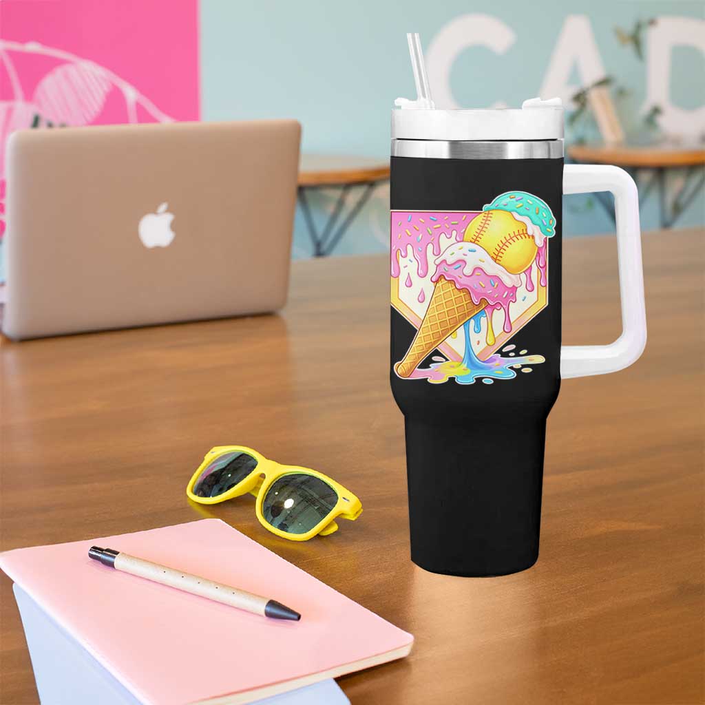 Softball Drip Tumbler With Handle Cute Softball Girls Ice Cream Drip Game Day
