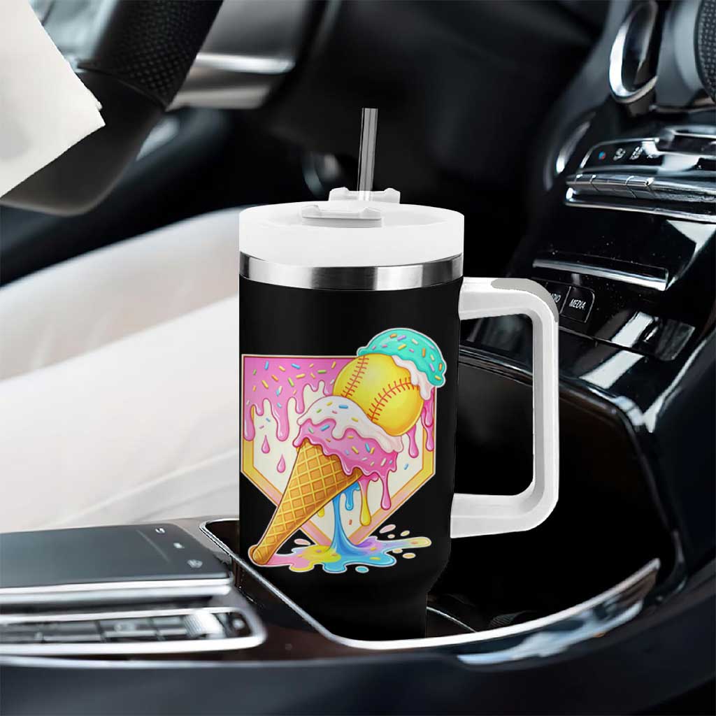 Softball Drip Tumbler With Handle Cute Softball Girls Ice Cream Drip Game Day