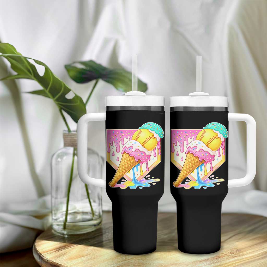Softball Drip Tumbler With Handle Cute Softball Girls Ice Cream Drip Game Day