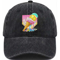 Softball Drip Washed Cotton Baseball Cap Cute Softball Girls Ice Cream Drip Game Day