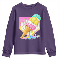 Softball Drip Youth Sweatshirt Cute Softball Girls Ice Cream Drip Game Day