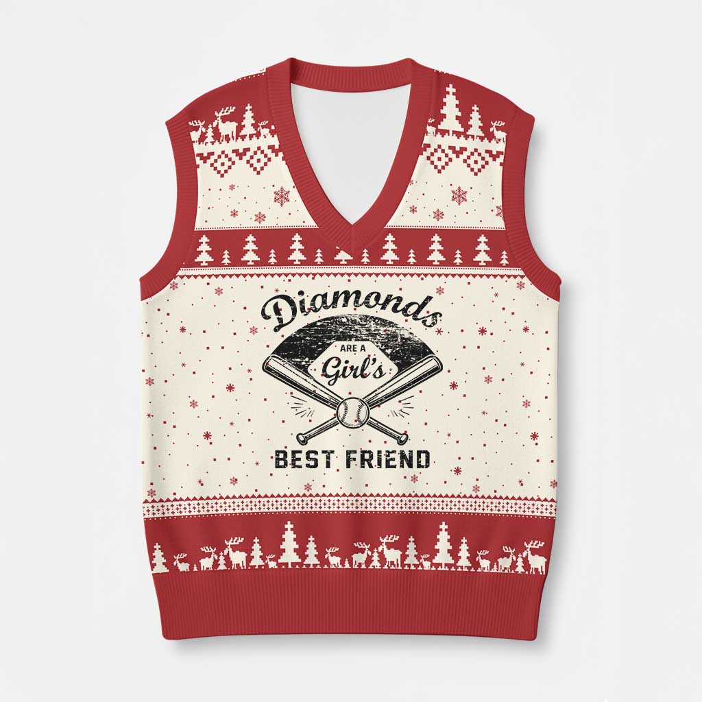 Softball Mom Gift V-Neck Knit Sweater Vest Diamonds Are A Girls Best Friend