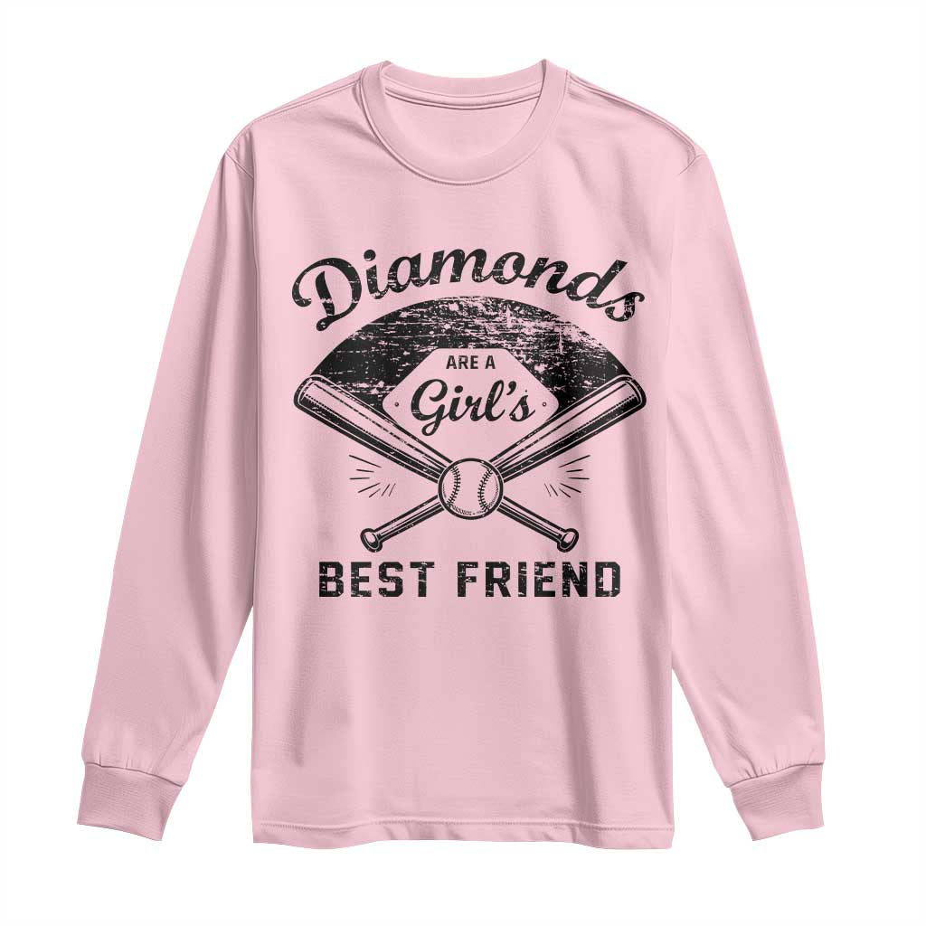 Softball Mom Gift Long Sleeve Shirt Diamonds Are A Girls Best Friend