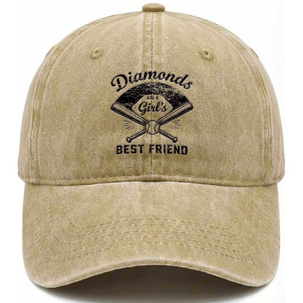 Softball Mom Gift Washed Cotton Baseball Cap Diamonds Are A Girls Best Friend