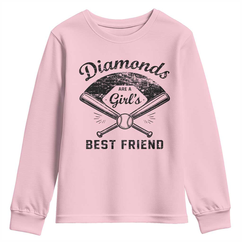 Softball Mom Gift Youth Sweatshirt Diamonds Are A Girls Best Friend