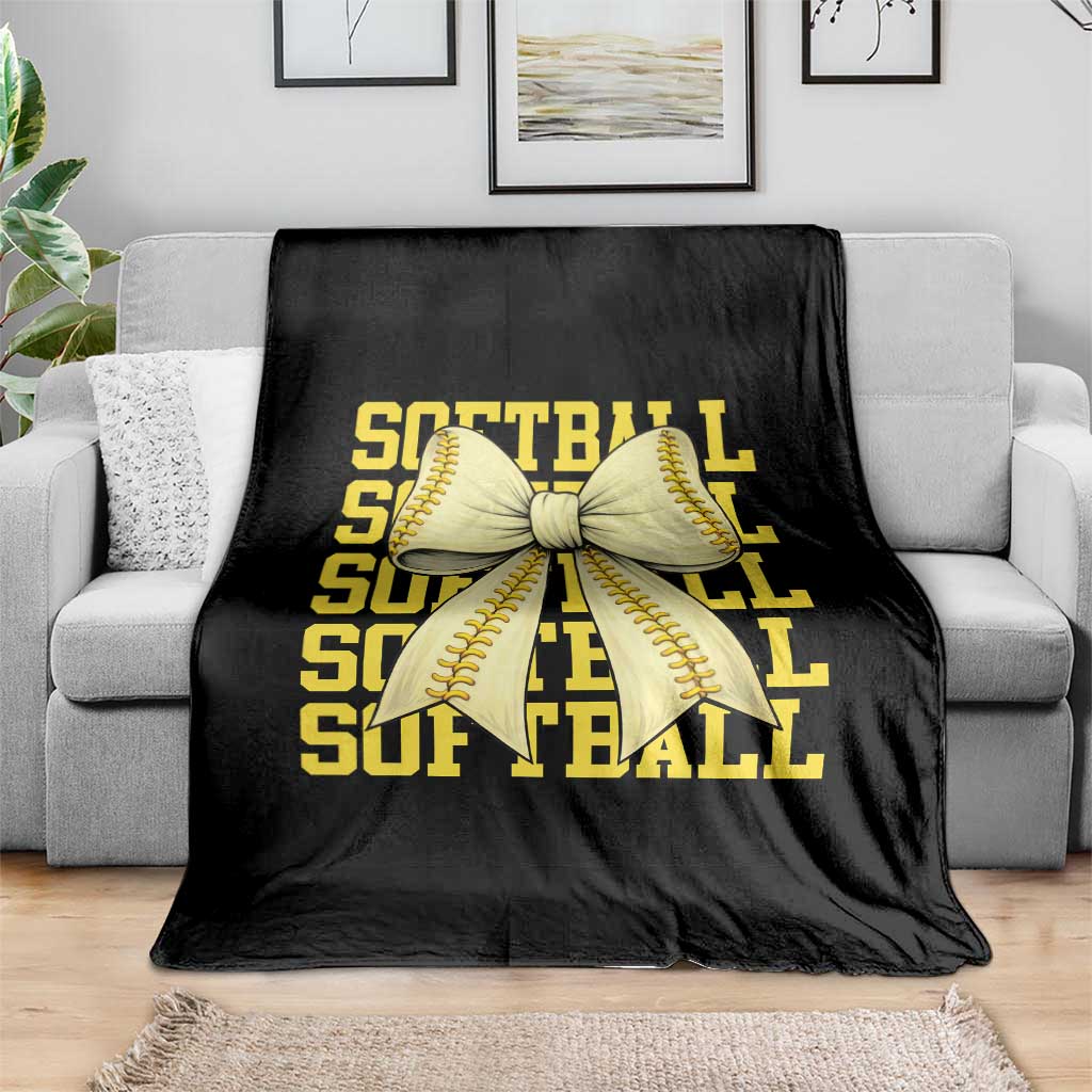 Softball Bow Throw Blanket Sister Sport Lovers Girls Team