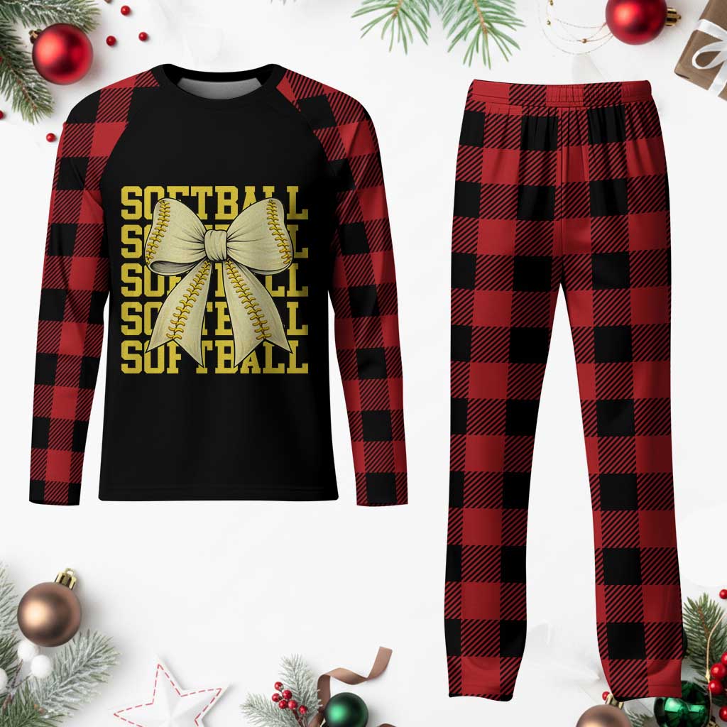 Softball Bow Plaid Pajama Set Sister Sport Lovers Girls Team