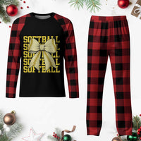 Softball Bow Plaid Pajama Set Sister Sport Lovers Girls Team