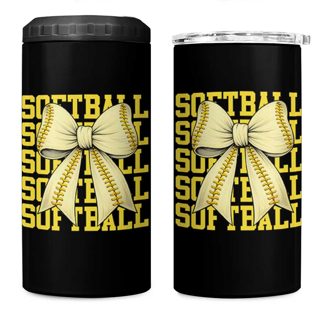 Softball Bow 4 in 1 Can Cooler Tumbler Sister Sport Lovers Girls Team