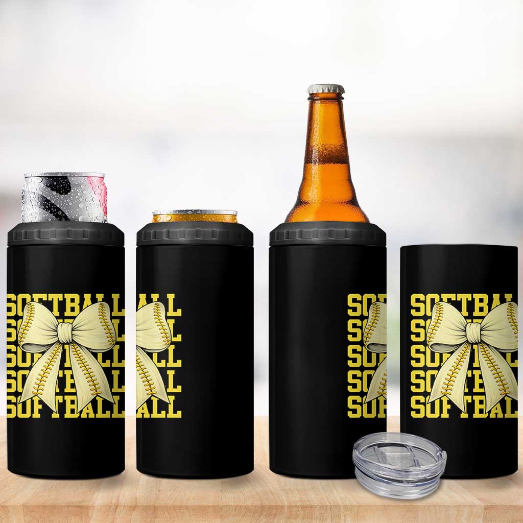 Softball Bow 4 in 1 Can Cooler Tumbler Sister Sport Lovers Girls Team