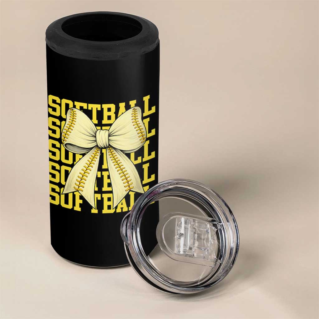 Softball Bow 4 in 1 Can Cooler Tumbler Sister Sport Lovers Girls Team