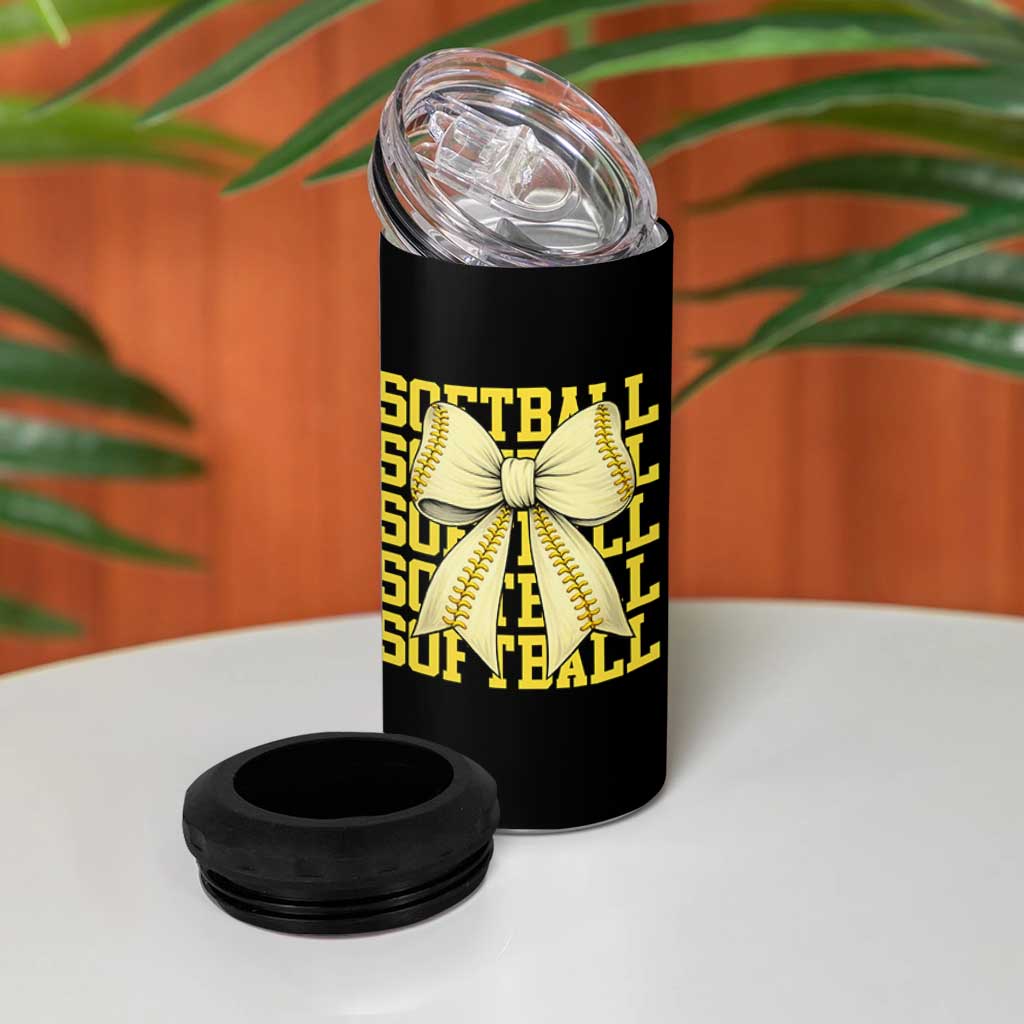 Softball Bow 4 in 1 Can Cooler Tumbler Sister Sport Lovers Girls Team