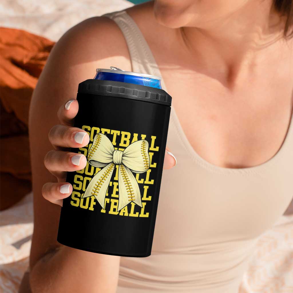 Softball Bow 4 in 1 Can Cooler Tumbler Sister Sport Lovers Girls Team