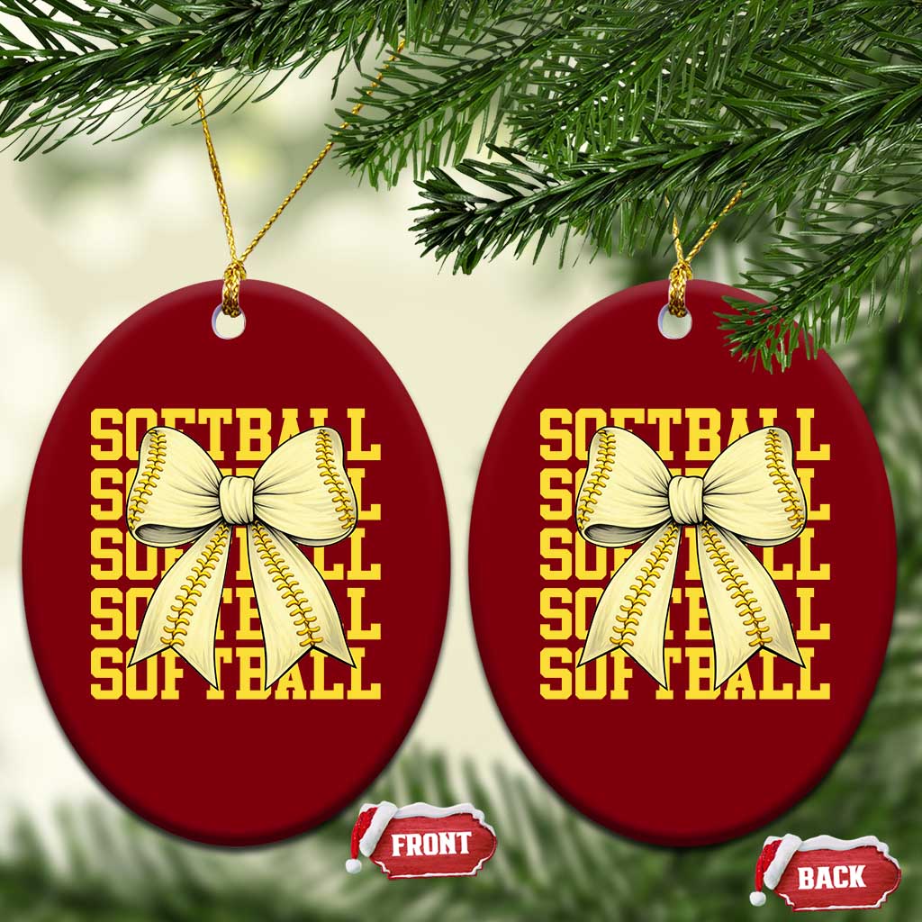Softball Bow Ceramic Ornament Sister Sport Lovers Girls Team