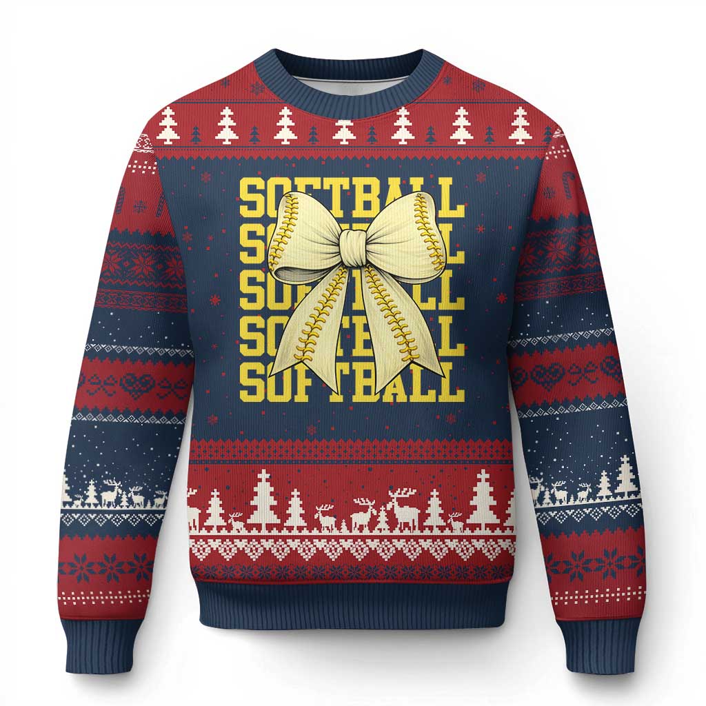 Softball Bow Ugly Christmas Sweater Sister Sport Lovers Girls Team