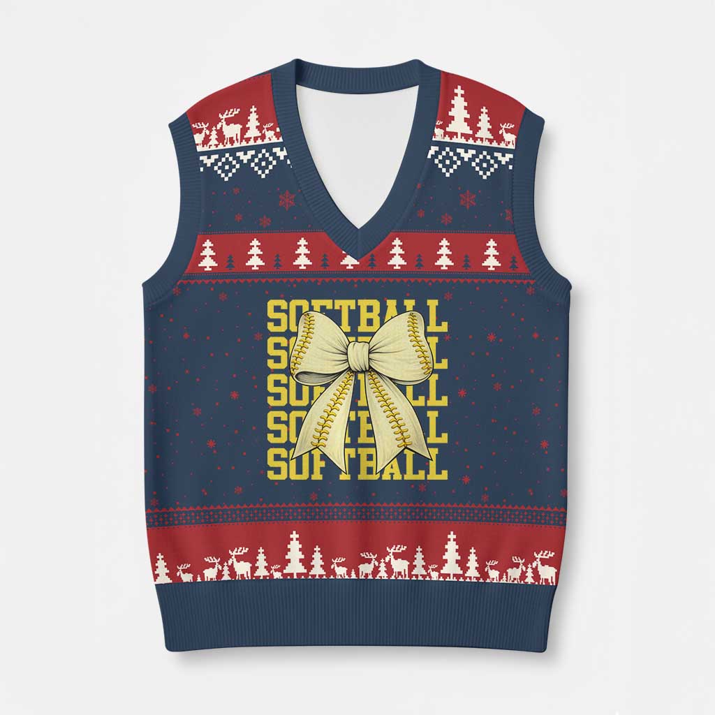 Softball Bow V-Neck Knit Sweater Vest Sister Sport Lovers Girls Team