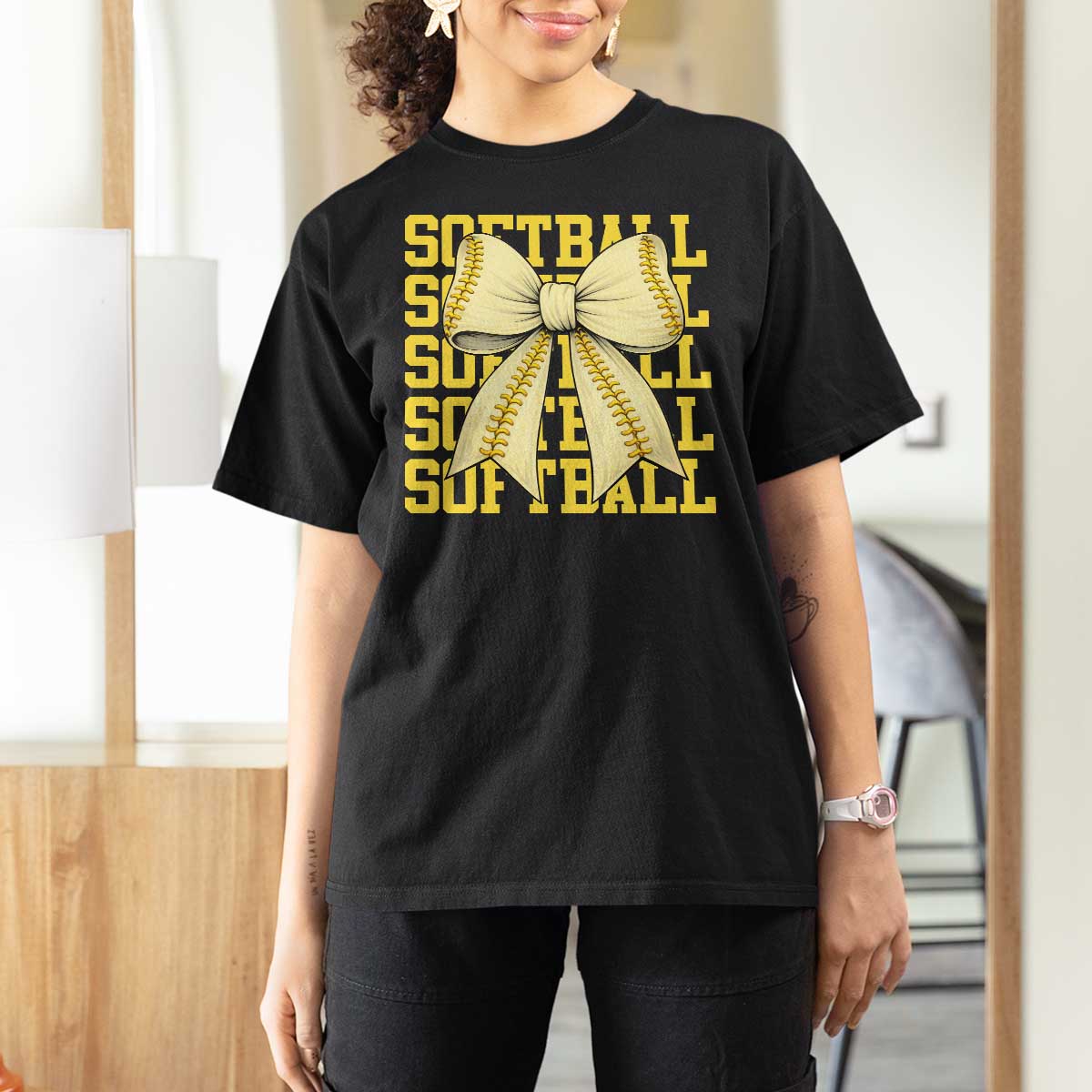Softball Bow T Shirt For Women Sister Sport Lovers Girls Team