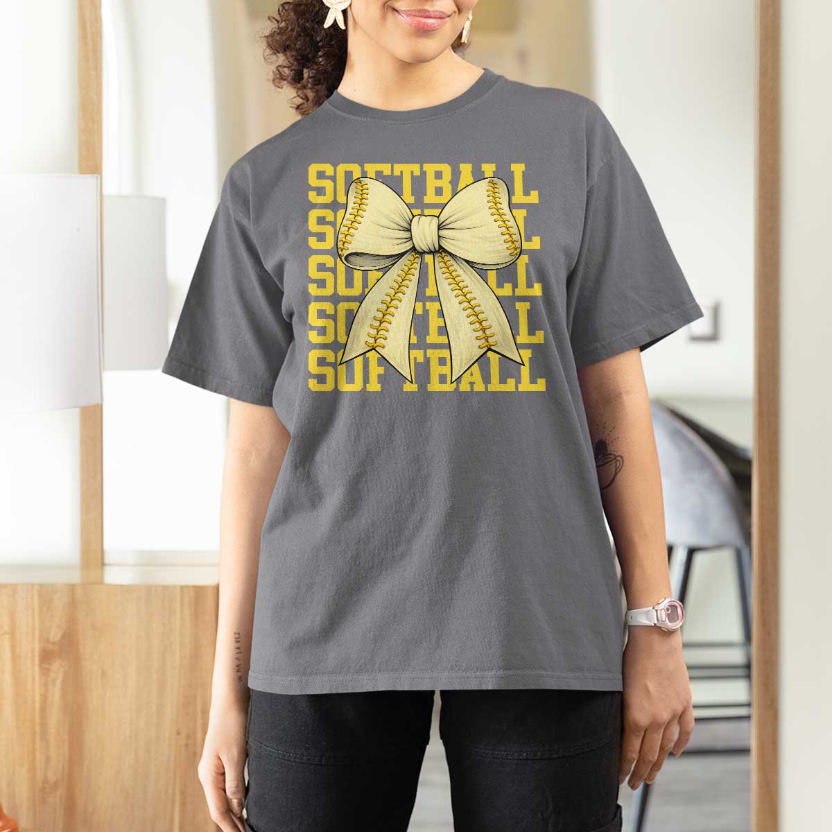 Softball Bow T Shirt For Women Sister Sport Lovers Girls Team