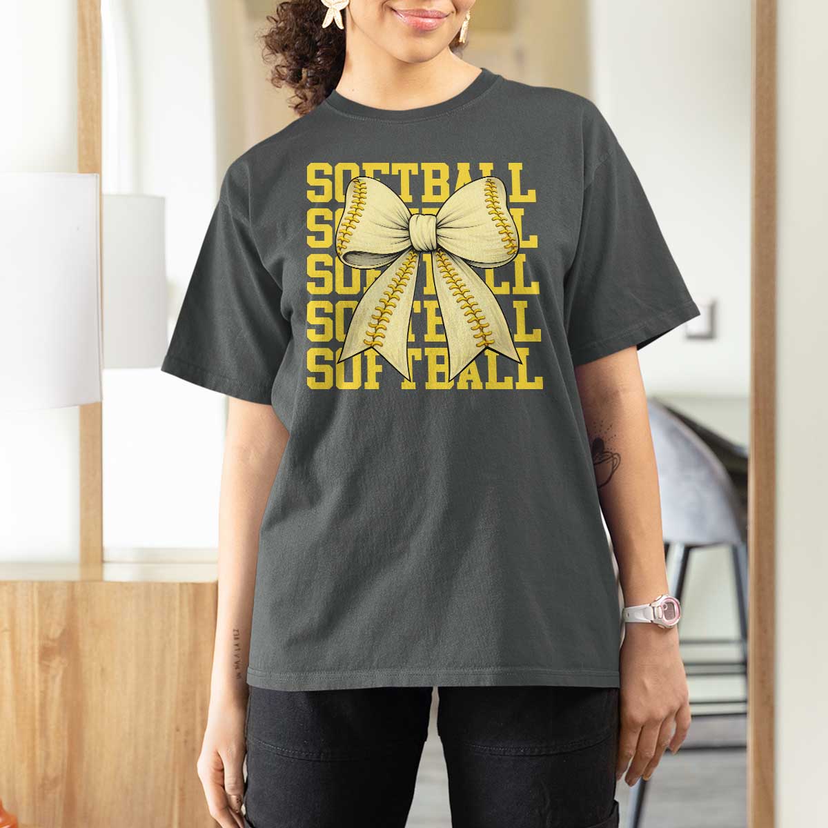 Softball Bow T Shirt For Women Sister Sport Lovers Girls Team