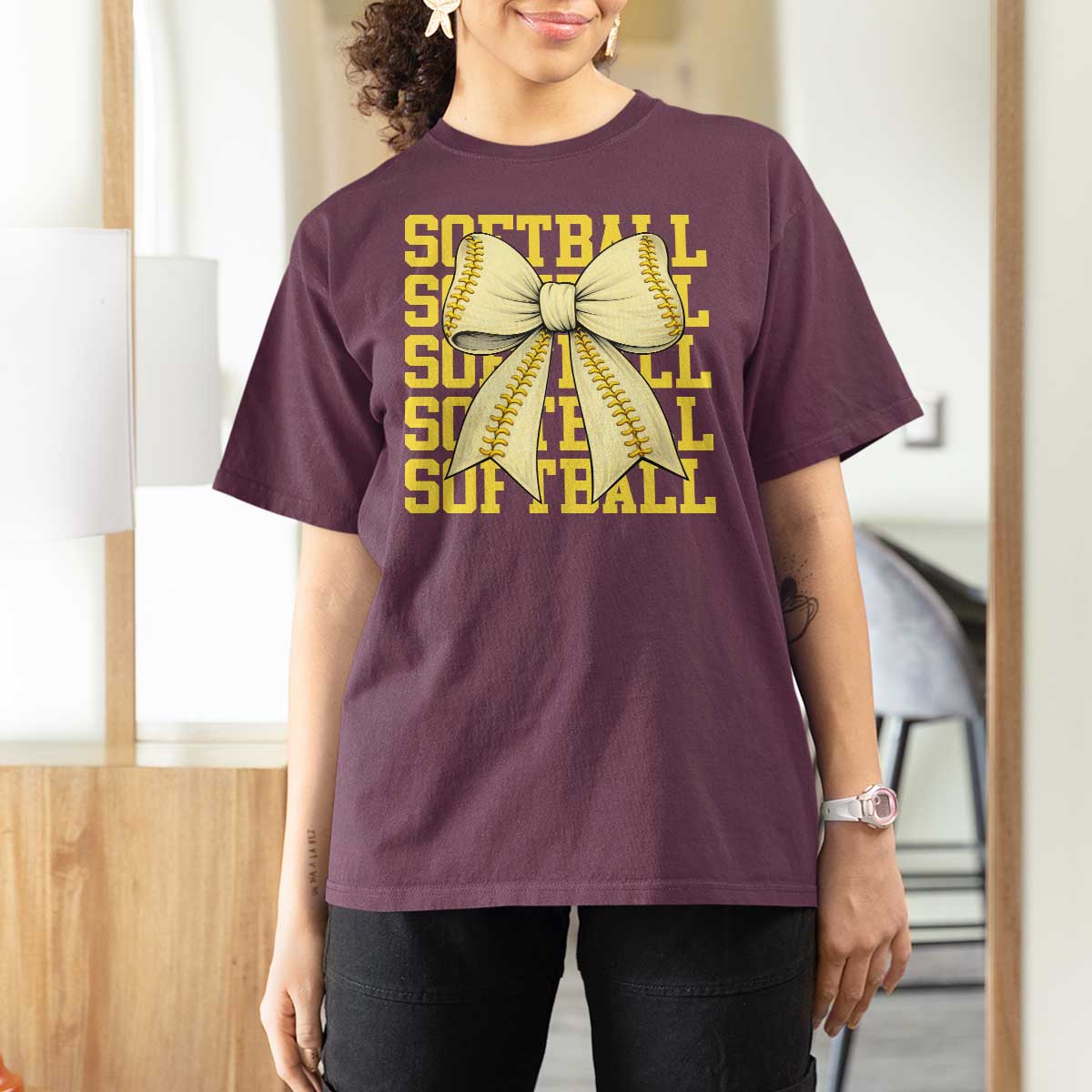 Softball Bow T Shirt For Women Sister Sport Lovers Girls Team