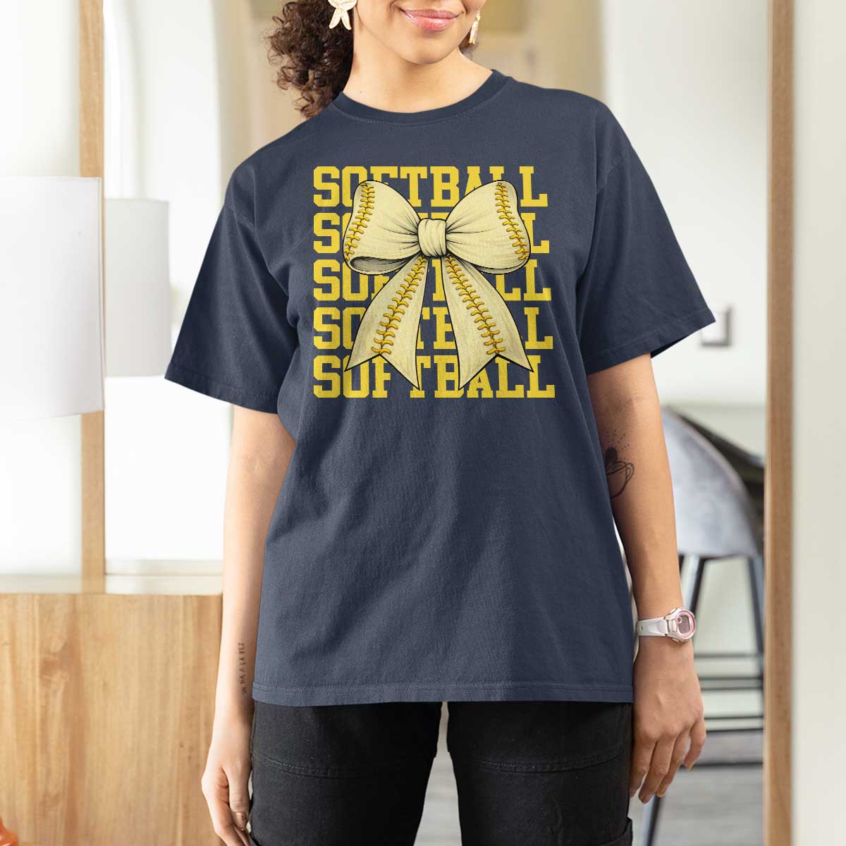 Softball Bow T Shirt For Women Sister Sport Lovers Girls Team