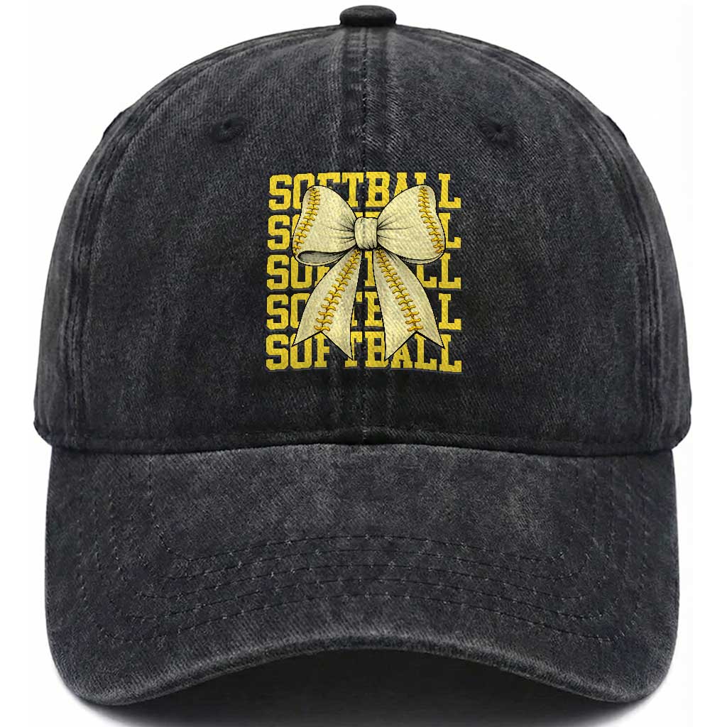 Softball Bow Washed Cotton Baseball Cap Sister Sport Lovers Girls Team