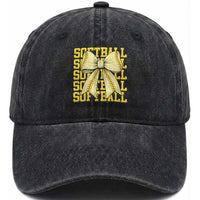 Softball Bow Washed Cotton Baseball Cap Sister Sport Lovers Girls Team