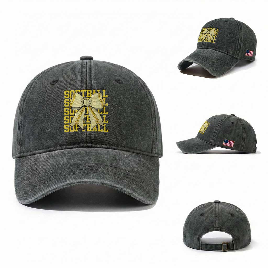 Softball Bow Washed Cotton Baseball Cap Sister Sport Lovers Girls Team